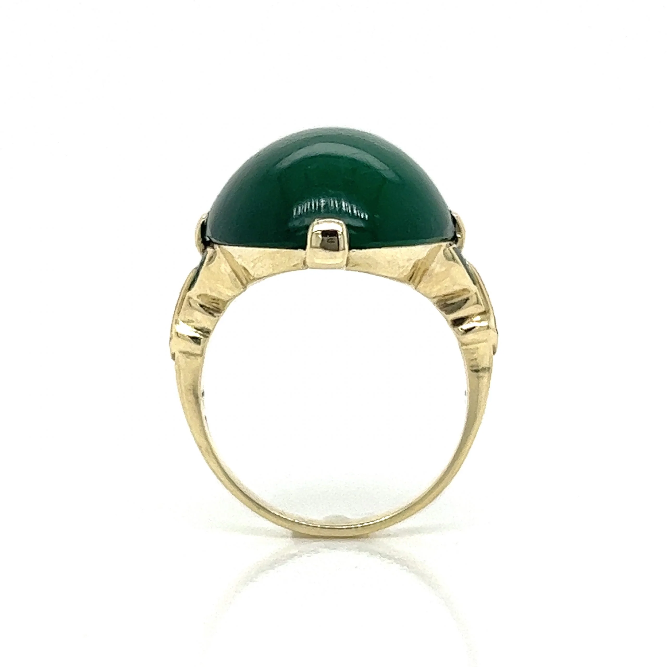 Art Deco Green Onyx & Enamel Ring in 14k Yellow Gold - Image 4