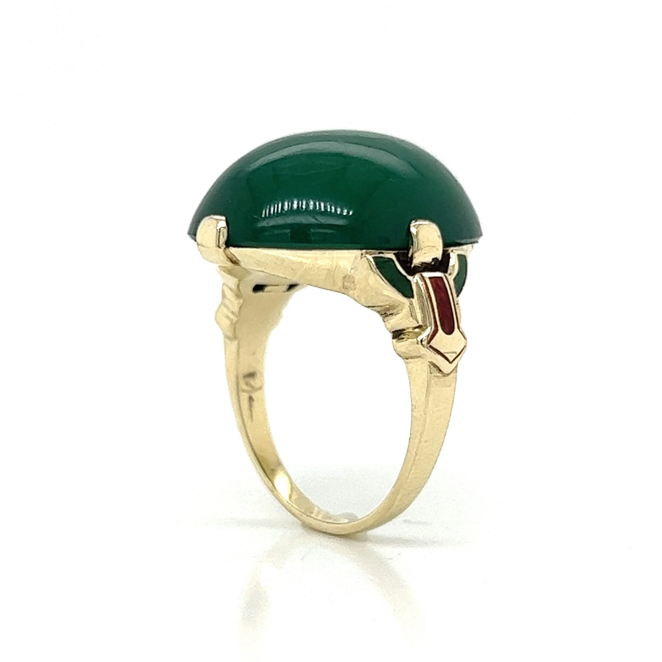 Art Deco Green Onyx & Enamel Ring in 14k Yellow Gold - Image 5