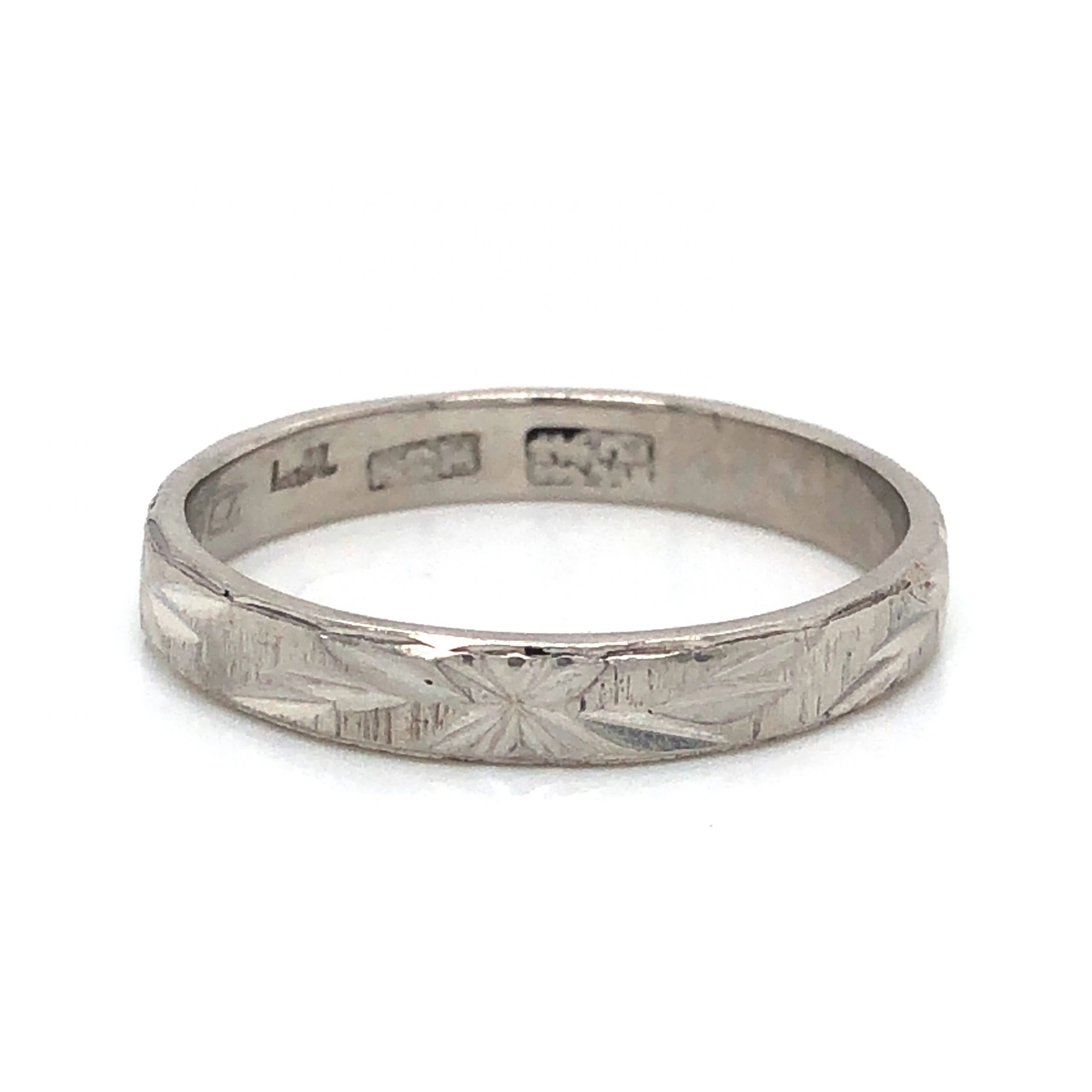 Art Deco Hand Engraved Wedding Band in Platinum