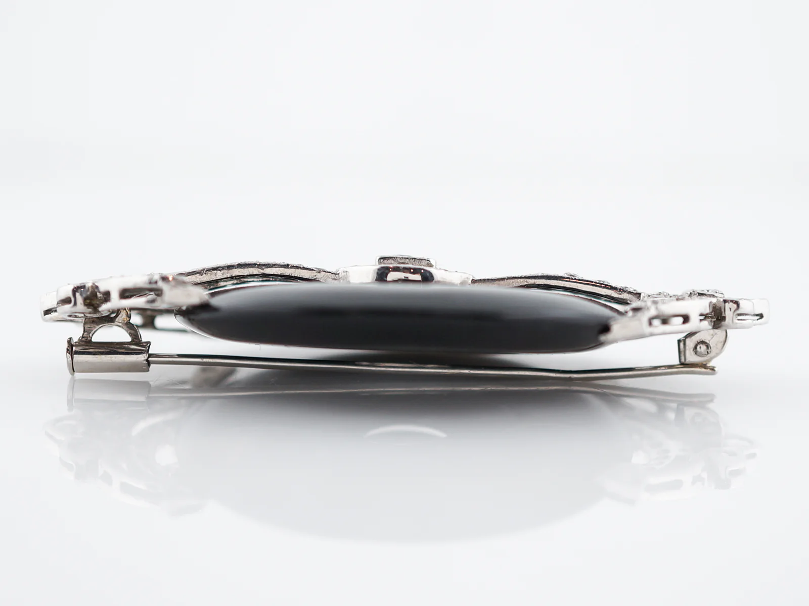 ***RTV***Art Deco Inspired Brooch Modern Onyx & Diamond in 18k White Gold - Image 6