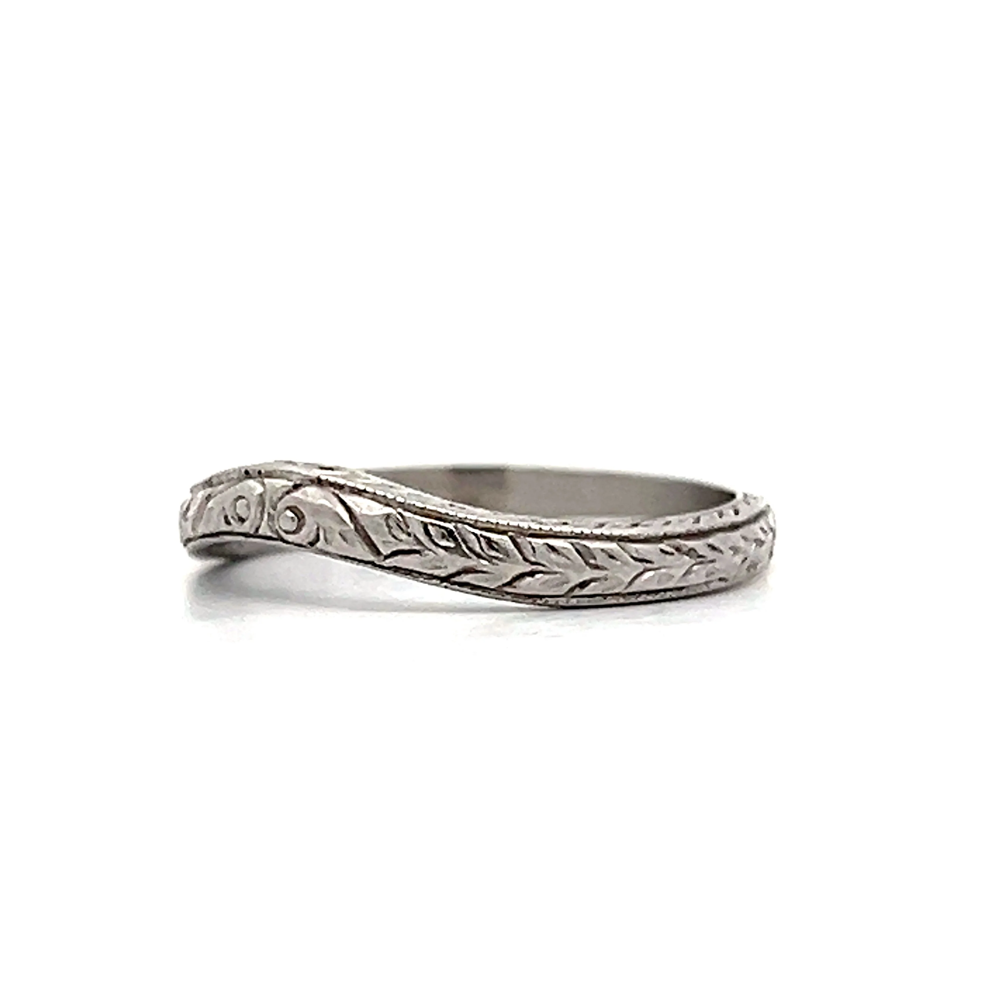 Art Deco Inspired Contour Wedding Band in Platinum - Image 2