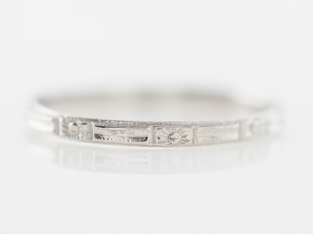 Art Deco Inspired Orange Blossom Wedding Band in Platinum