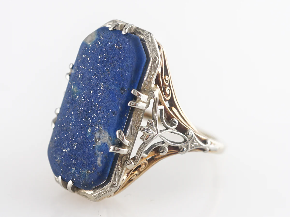 Art Deco Lapis Lazuli Ring in Yellow & White Gold - Image 2