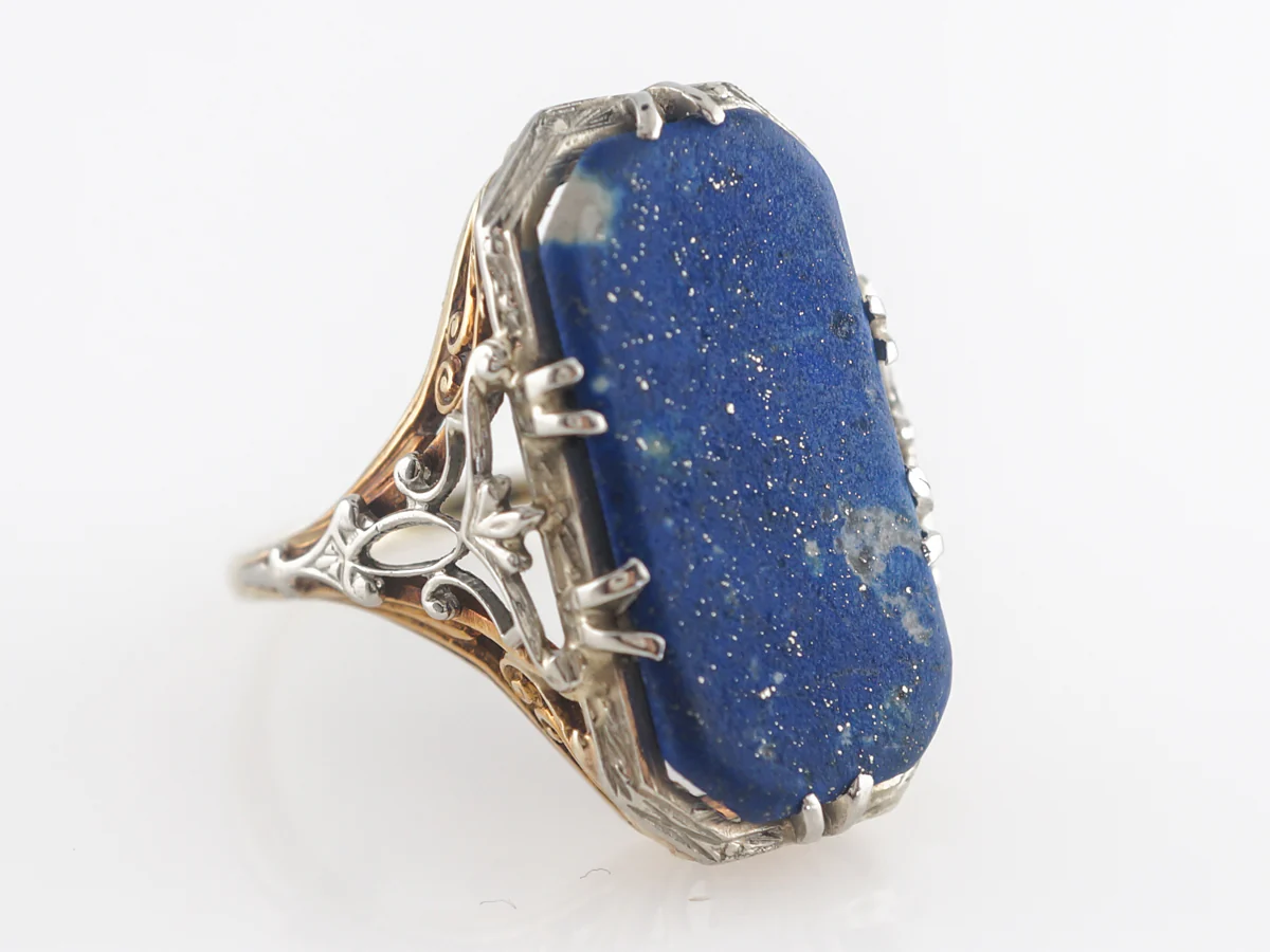 Art Deco Lapis Lazuli Ring in Yellow & White Gold - Image 3