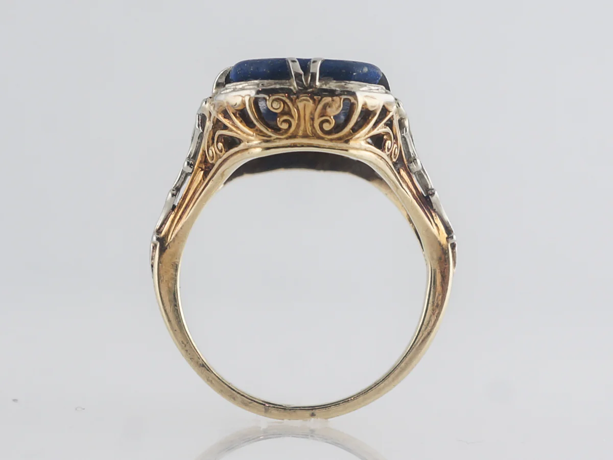 Art Deco Lapis Lazuli Ring in Yellow & White Gold - Image 4