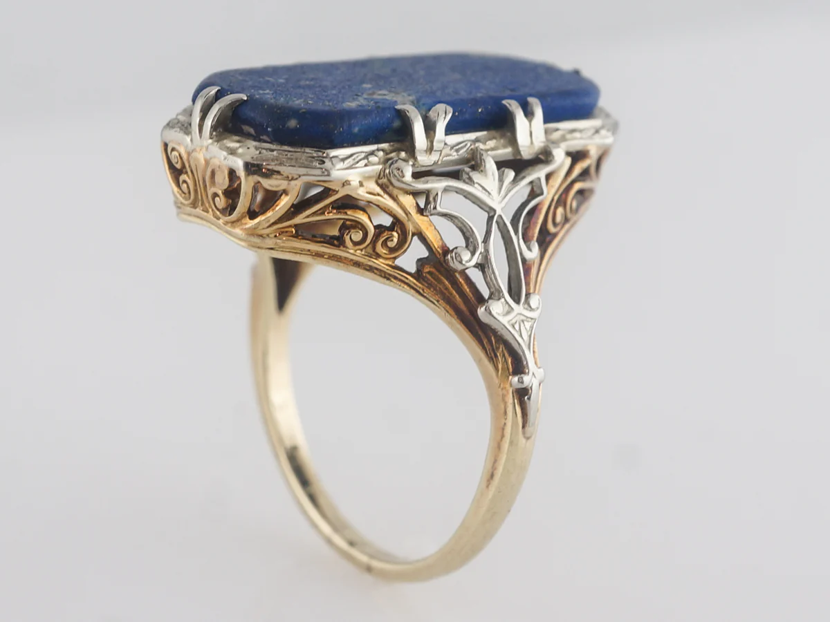 Art Deco Lapis Lazuli Ring in Yellow & White Gold - Image 5