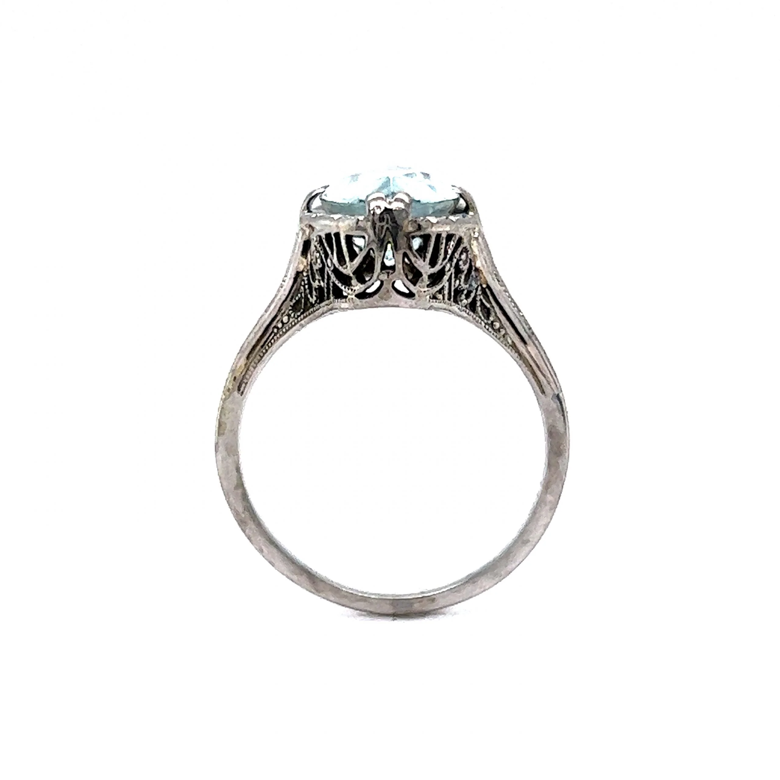 Art Deco Marquise Cut Aquamarine Ring in 18k White Gold - Image 4