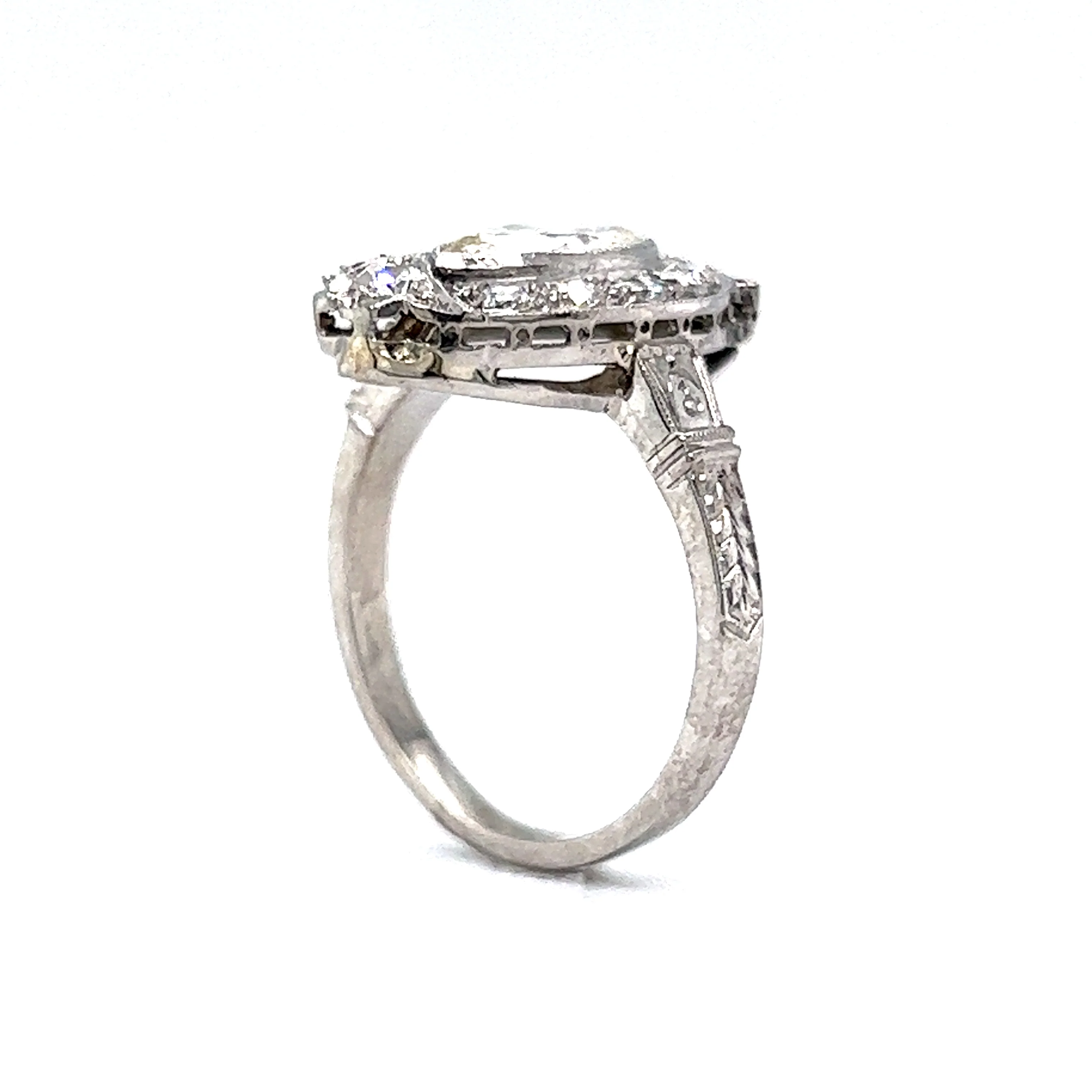 Art Deco Marquise Diamond & Emerald Ring in Platinum - Image 5