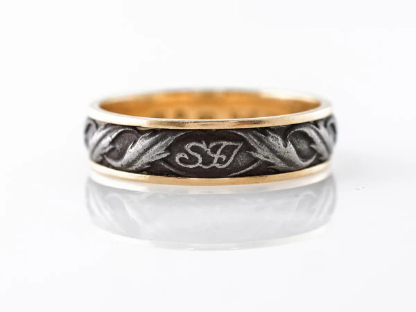 Art Deco Men's Band in Yellow Gold and Sterling Silver