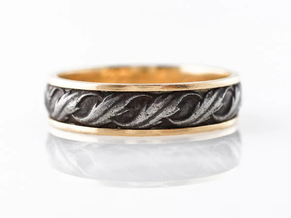 Art Deco Men's Band in Yellow Gold and Sterling Silver - Image 6