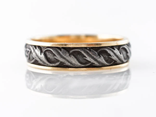 Art Deco Men's Band in Yellow Gold and Sterling Silver - Image 7