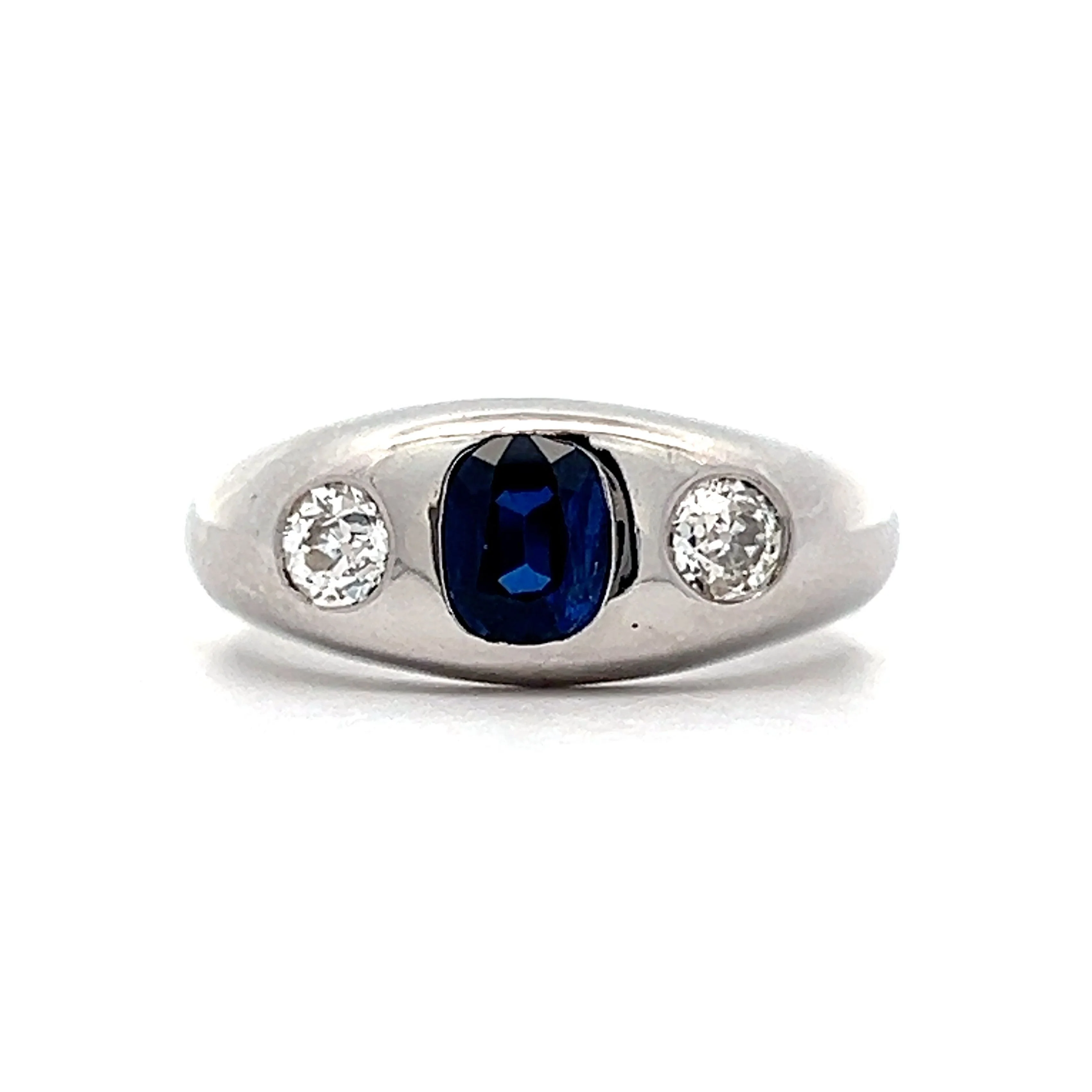 Art Deco Men's Sapphire Three Stone Ring in White Gold