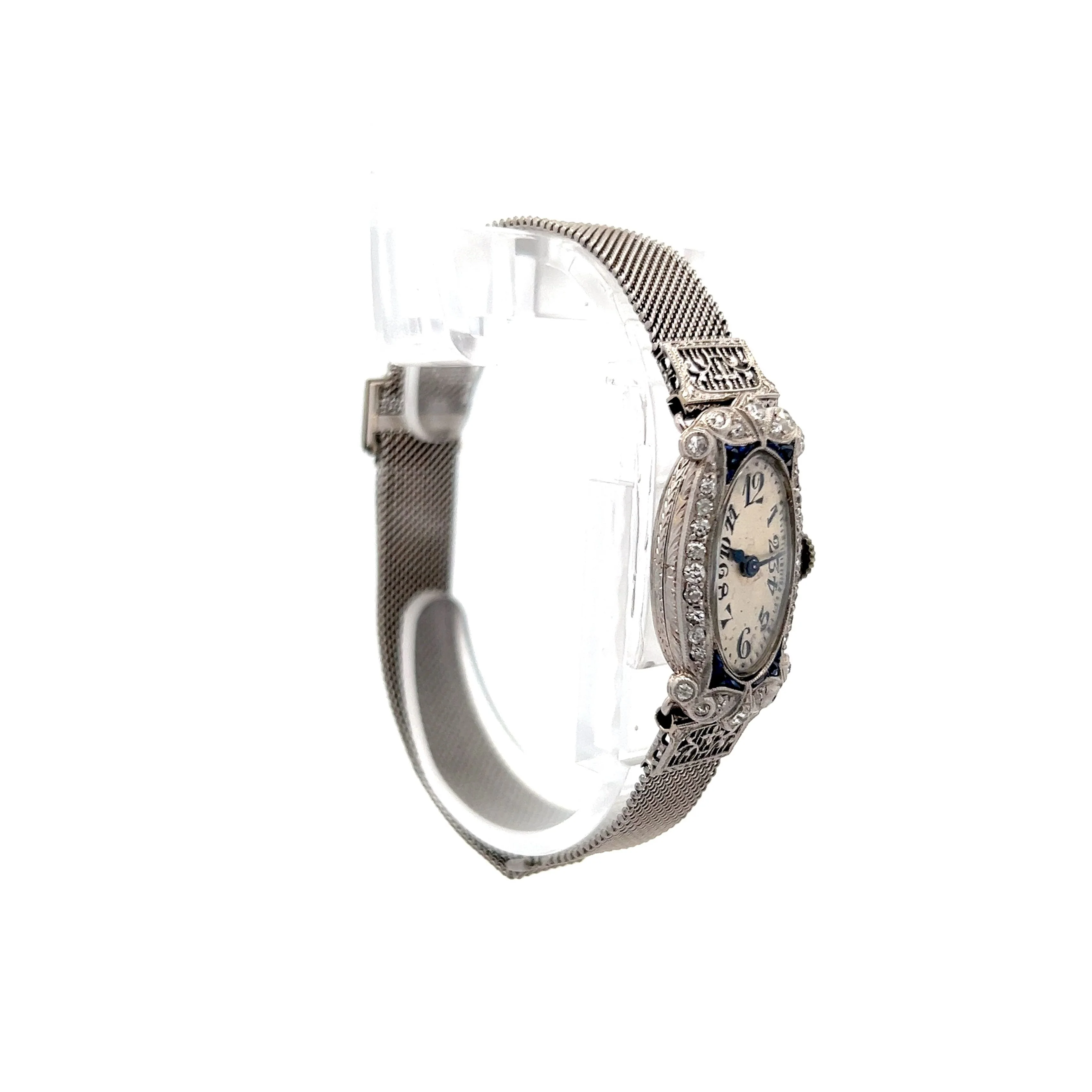 Art Deco Mesh Band Diamond Watch in 14k White Gold & Platinum - Image 3
