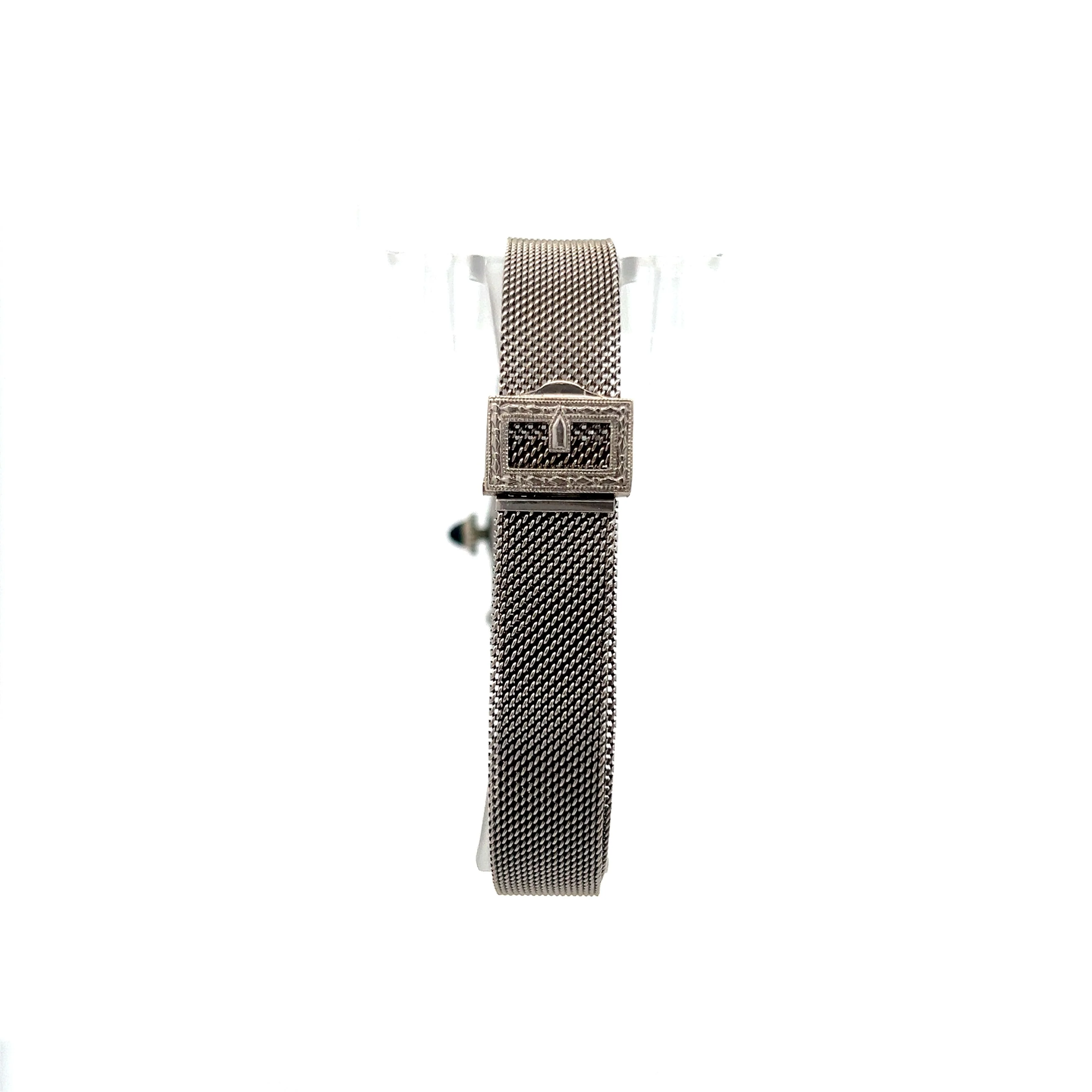 Art Deco Mesh Band Diamond Watch in 14k White Gold & Platinum - Image 4