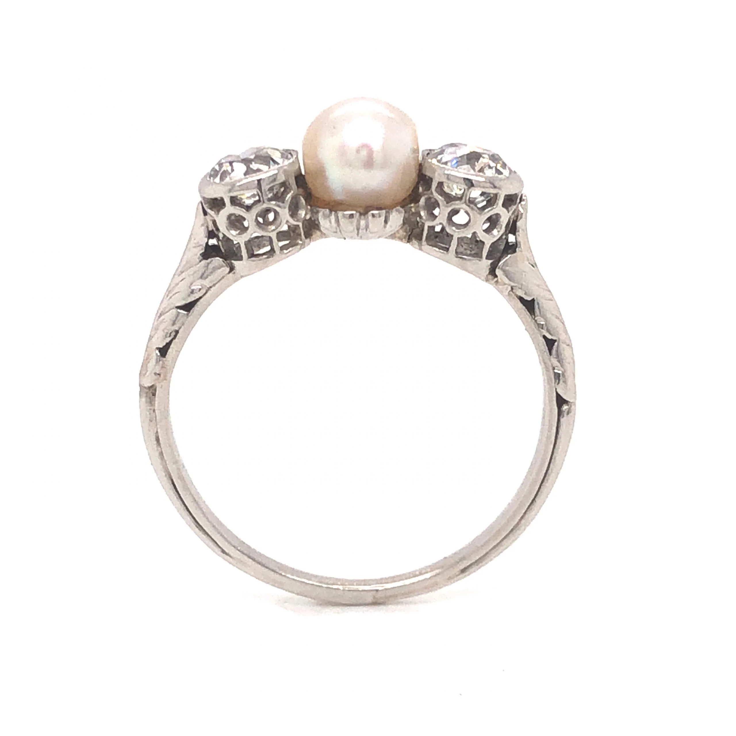 Art Deco Natural Pearl & Diamond Ring in Platinum - Image 4
