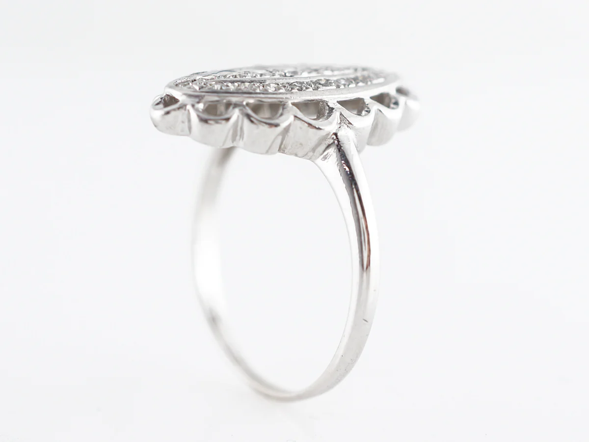 Art Deco Navette Ring w/ Diamonds 14k White Gold - Image 4