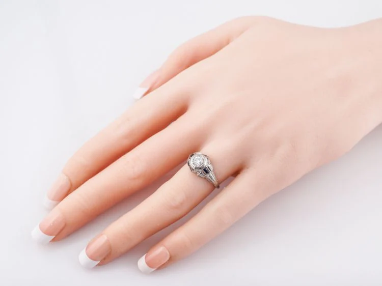Art Deco Old Euro Diamond & Sapphire Engagement Ring - Image 9
