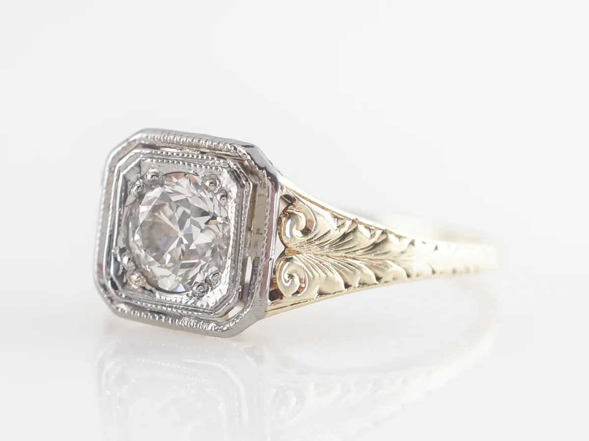 Art Deco Old European Cut Engagement Ring 14k Yellow and White Gold - Image 2