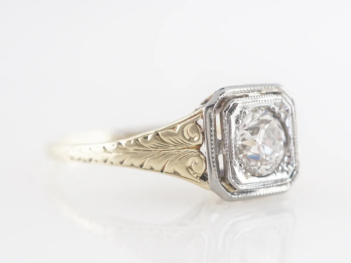 Art Deco Old European Cut Engagement Ring 14k Yellow and White Gold - Image 3