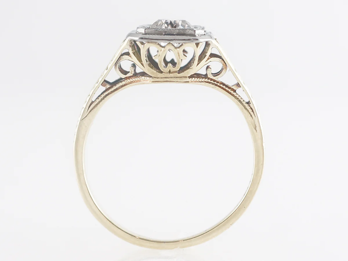 Art Deco Old European Cut Engagement Ring 14k Yellow and White Gold - Image 4