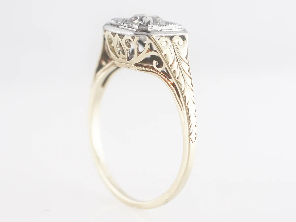 Art Deco Old European Cut Engagement Ring 14k Yellow and White Gold - Image 5