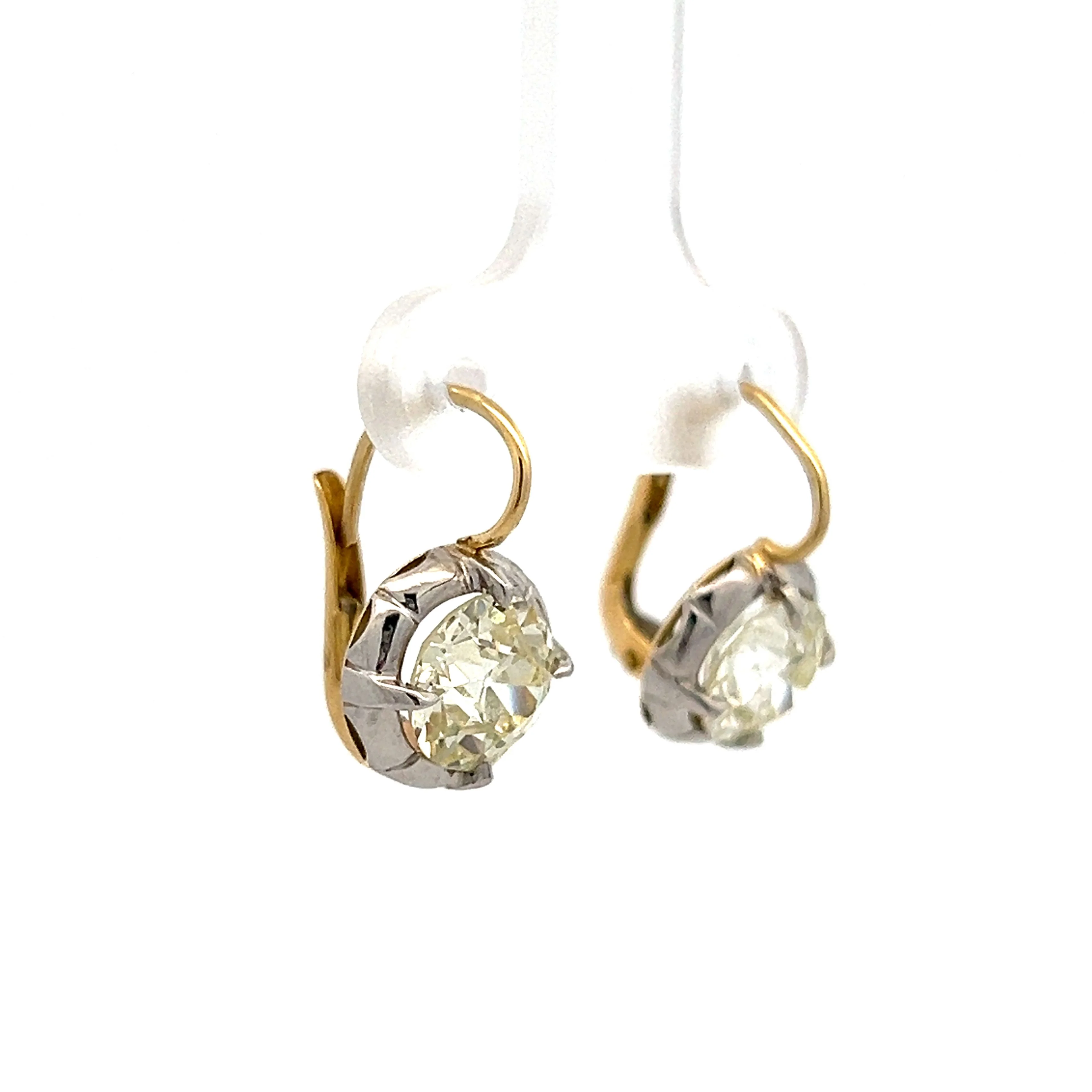 Art Deco Old European Drop Earrings in Yellow & Sterling - Image 3