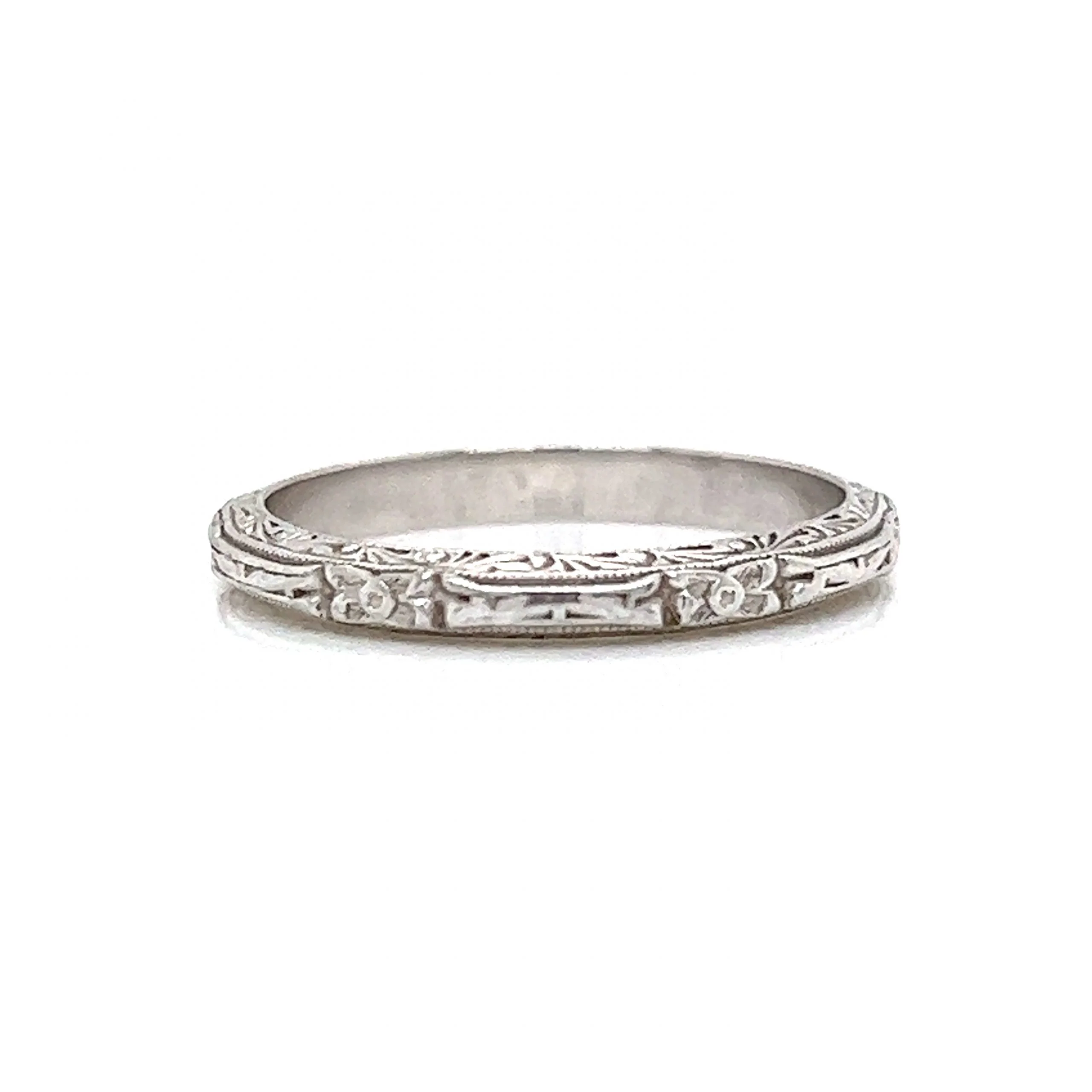 Art Deco Ornate Engraved Wedding Band in 18k White Gold - Image 2