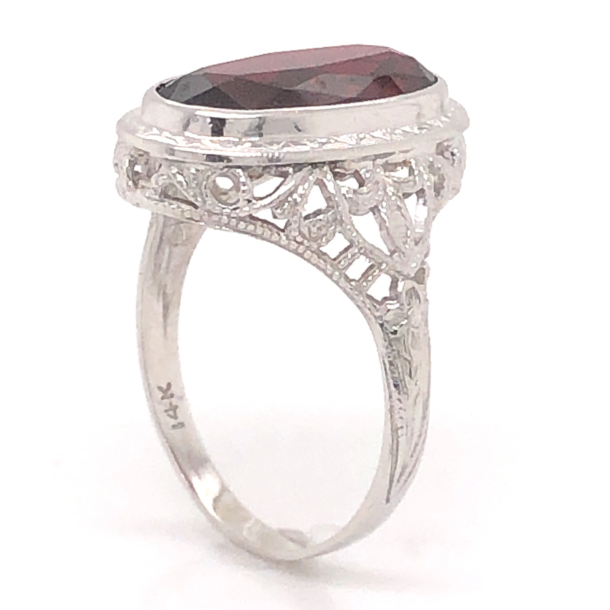 Art Deco Oval Garnet Cocktail Ring in 14k White Gold - Image 5