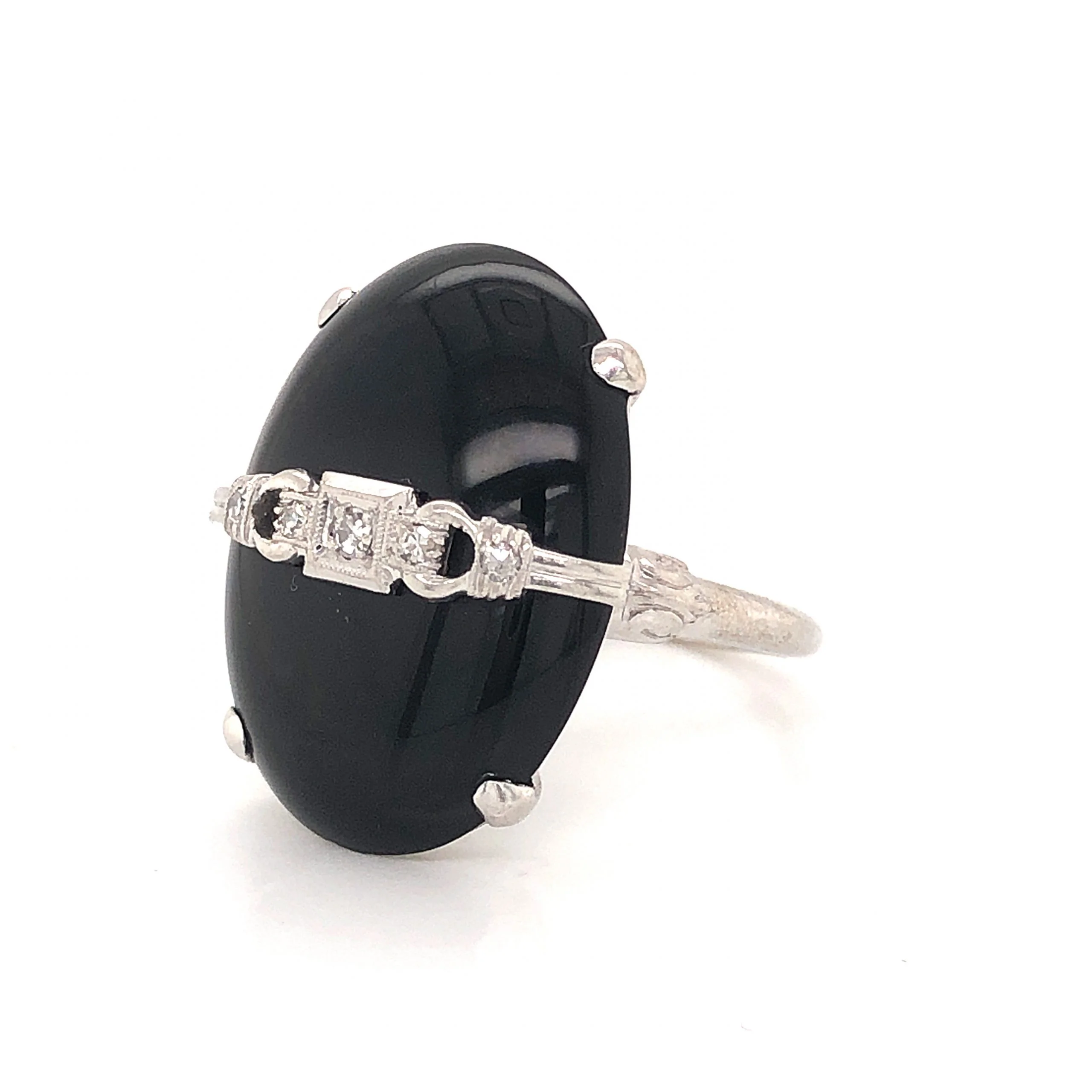 Art Deco Oval Onyx and Diamond Ring in 14k White Gold - Image 2