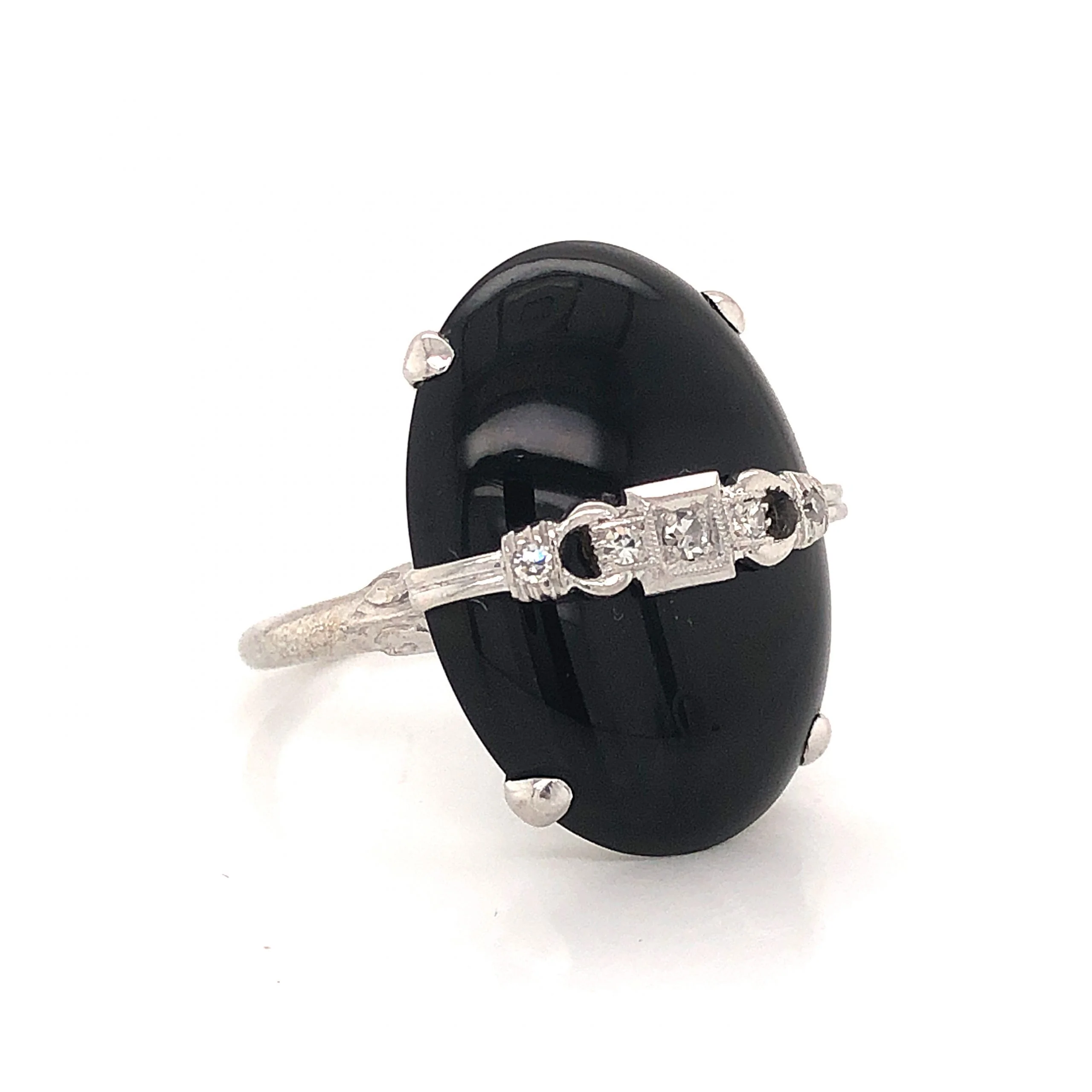 Art Deco Oval Onyx and Diamond Ring in 14k White Gold - Image 3