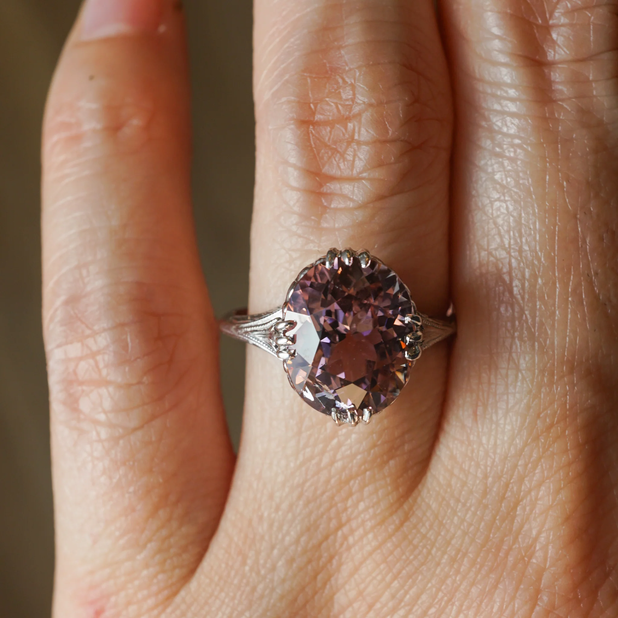 Art Deco Pink Tourmaline Ring in 14k White Gold - Image 6