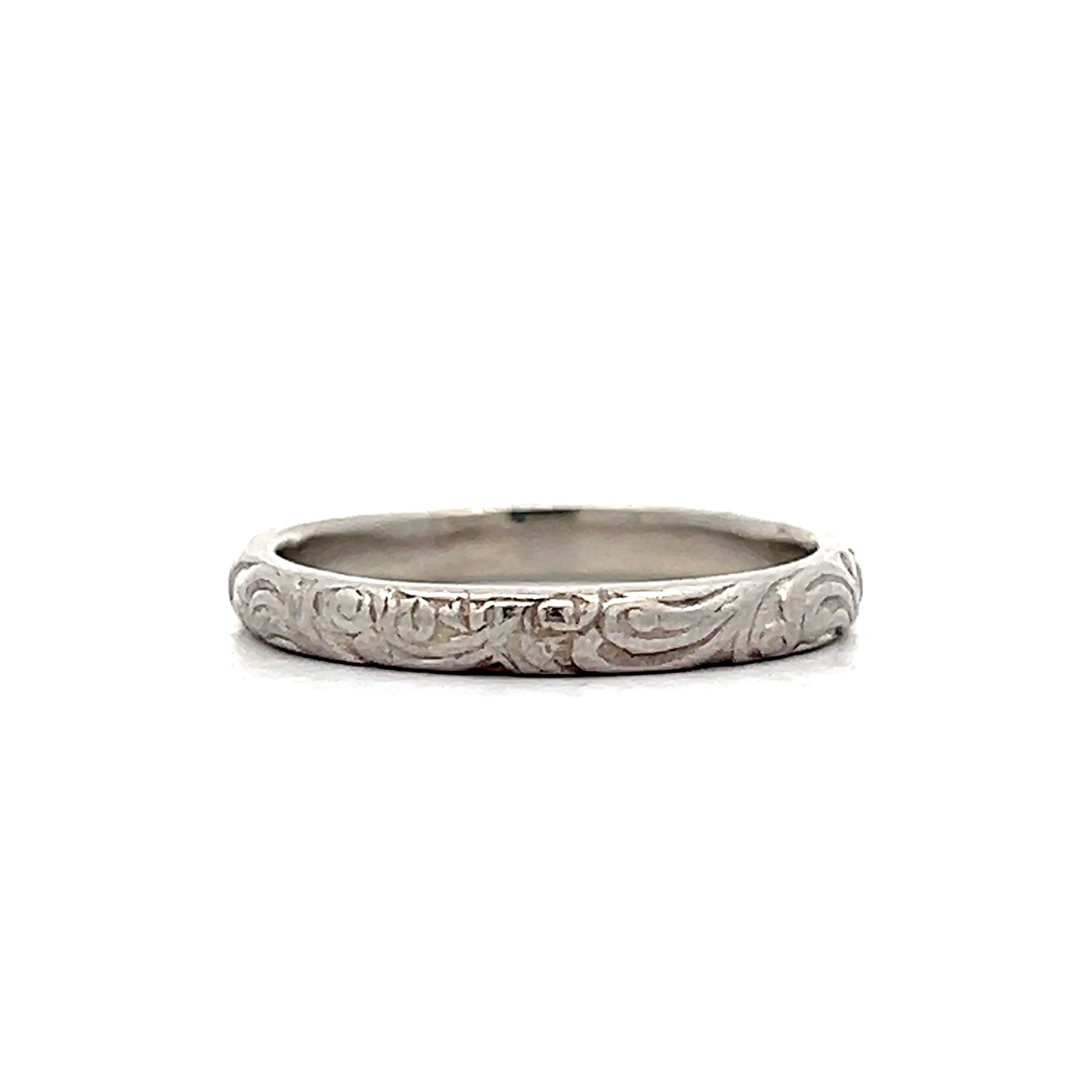 Art Deco Platinum Engraved Wedding Band - Image 2