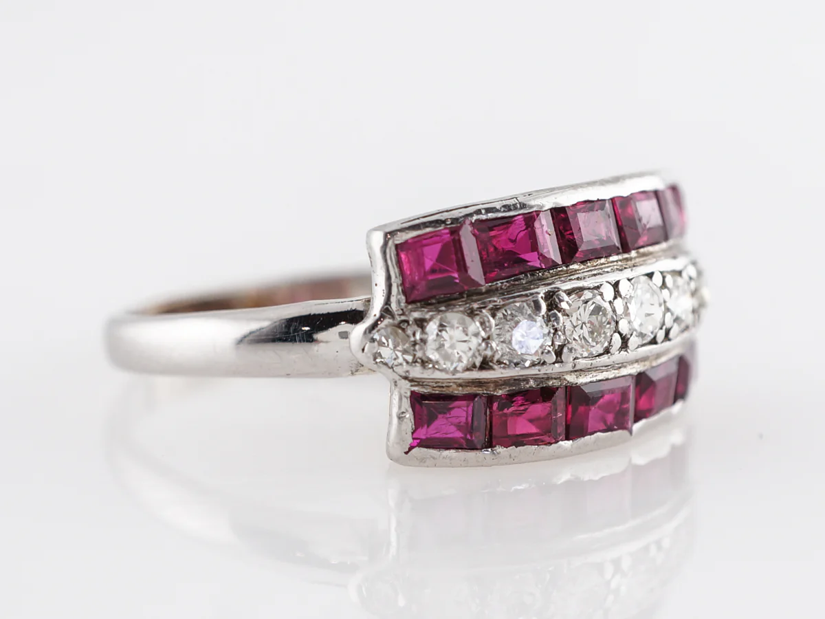 Art Deco Ruby and Diamond Cocktail Ring in 14k White Gold - Image 3