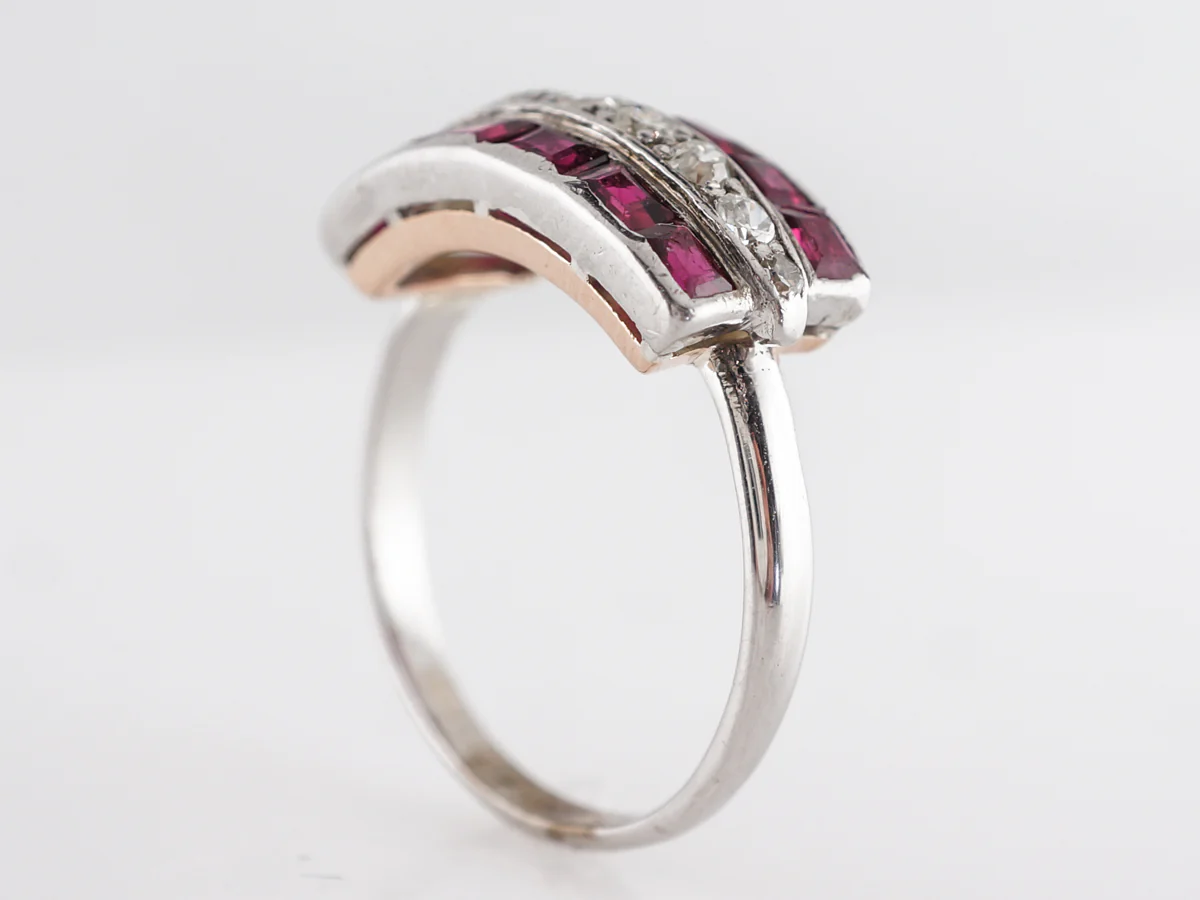Art Deco Ruby and Diamond Cocktail Ring in 14k White Gold - Image 5