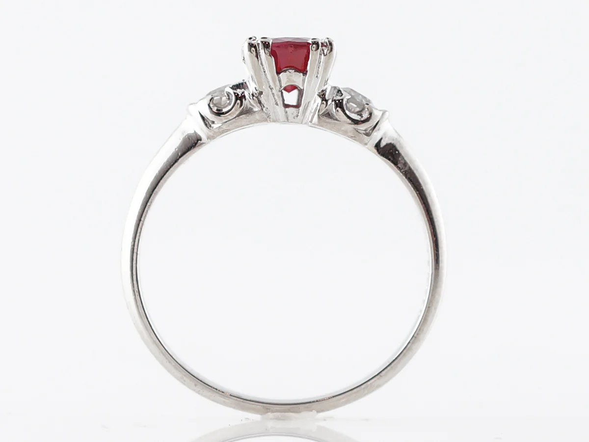Vintage Art Deco Oval Cut Ruby Engagement Ring in Platinum - Image 4