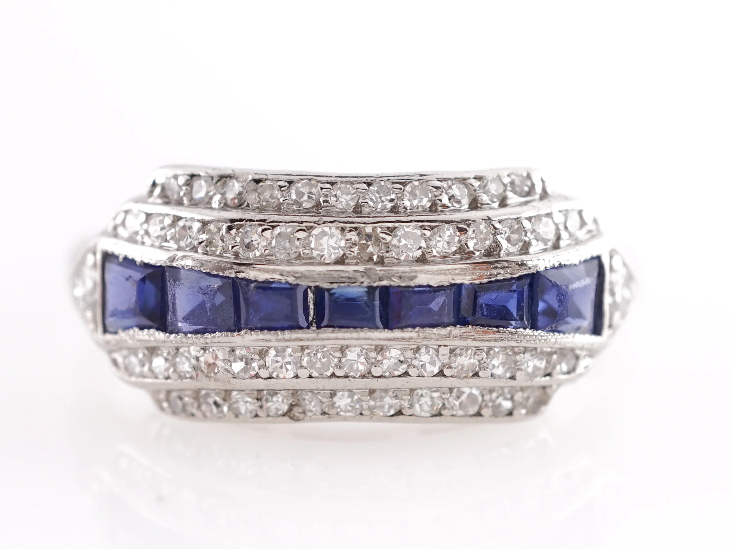 Art Deco Sapphire and Diamond Ring in Platinum
