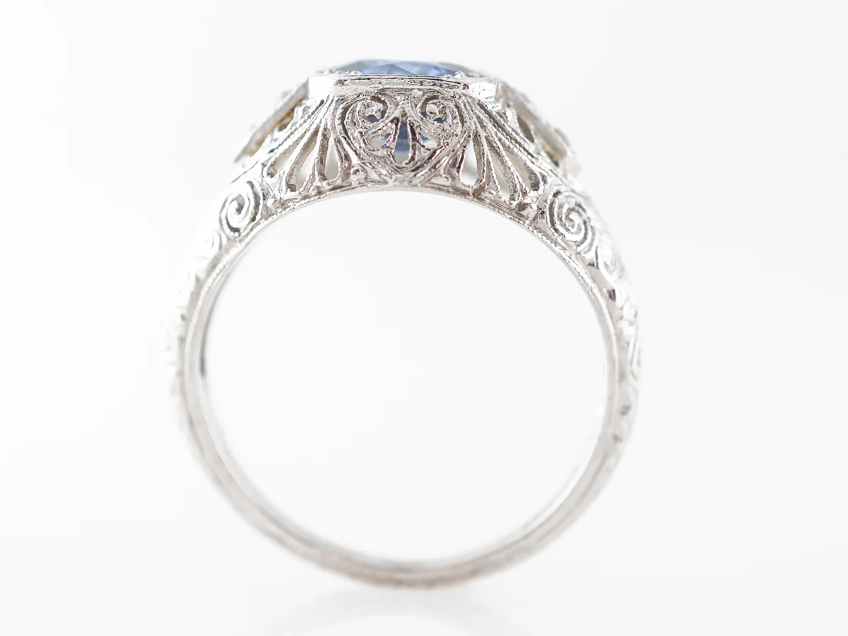 Art Deco Sapphire & Diamond Engagement Ring in Platinum - Image 4