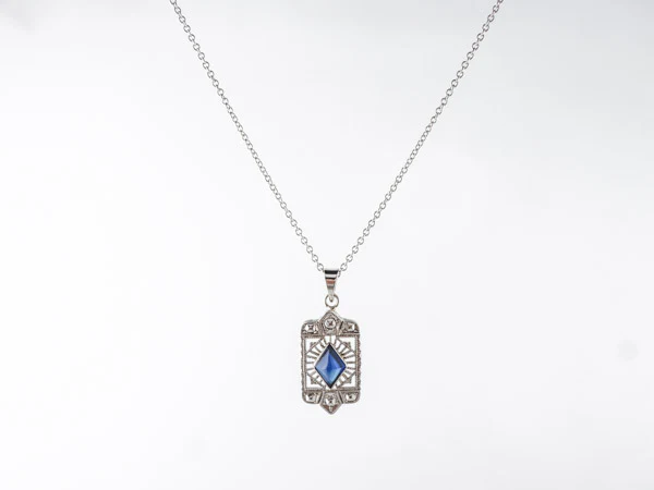 Art Deco Sapphire Necklace in 14k White Gold - Image 4