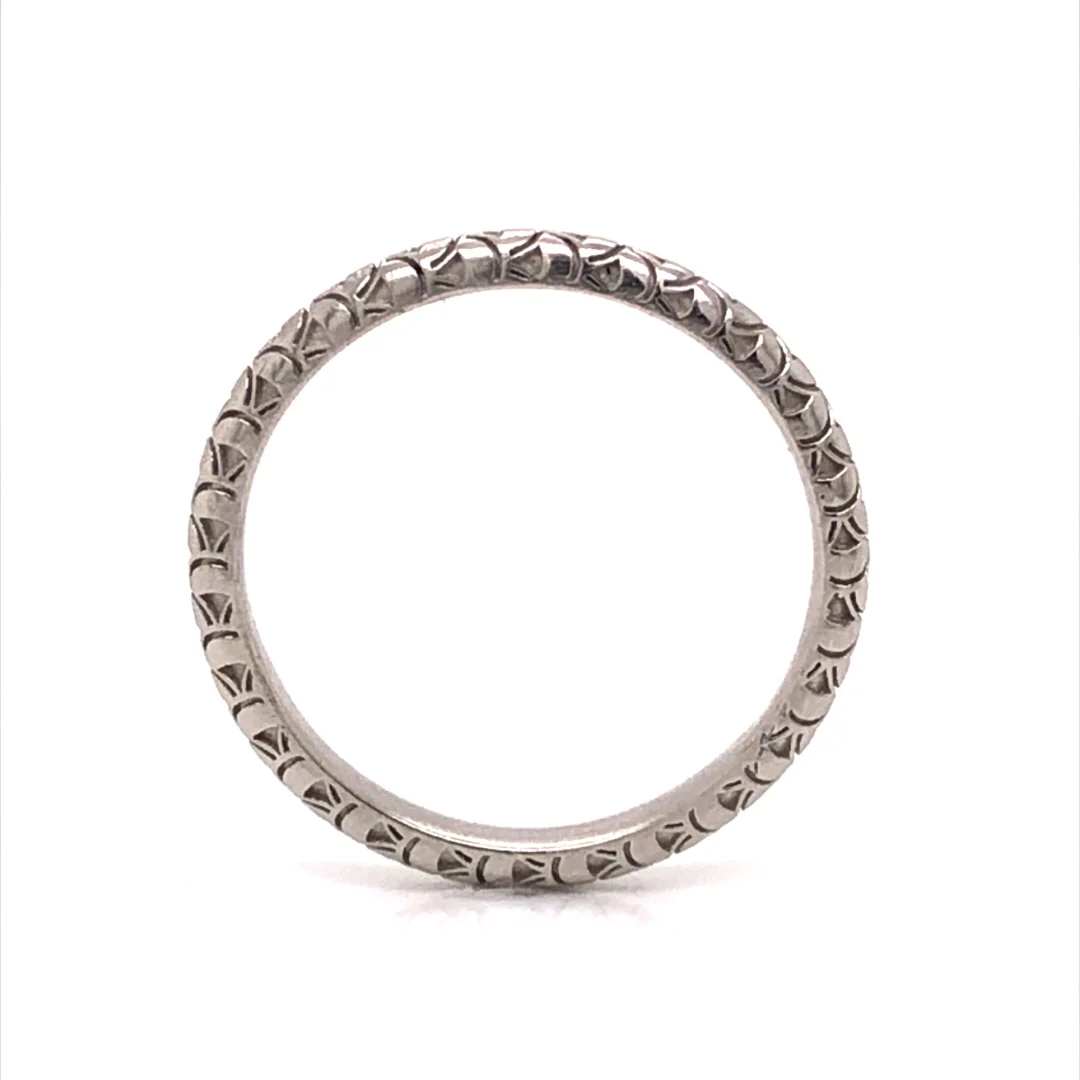 Art Deco Scale Engraved Wedding Band in Platinum - Image 3