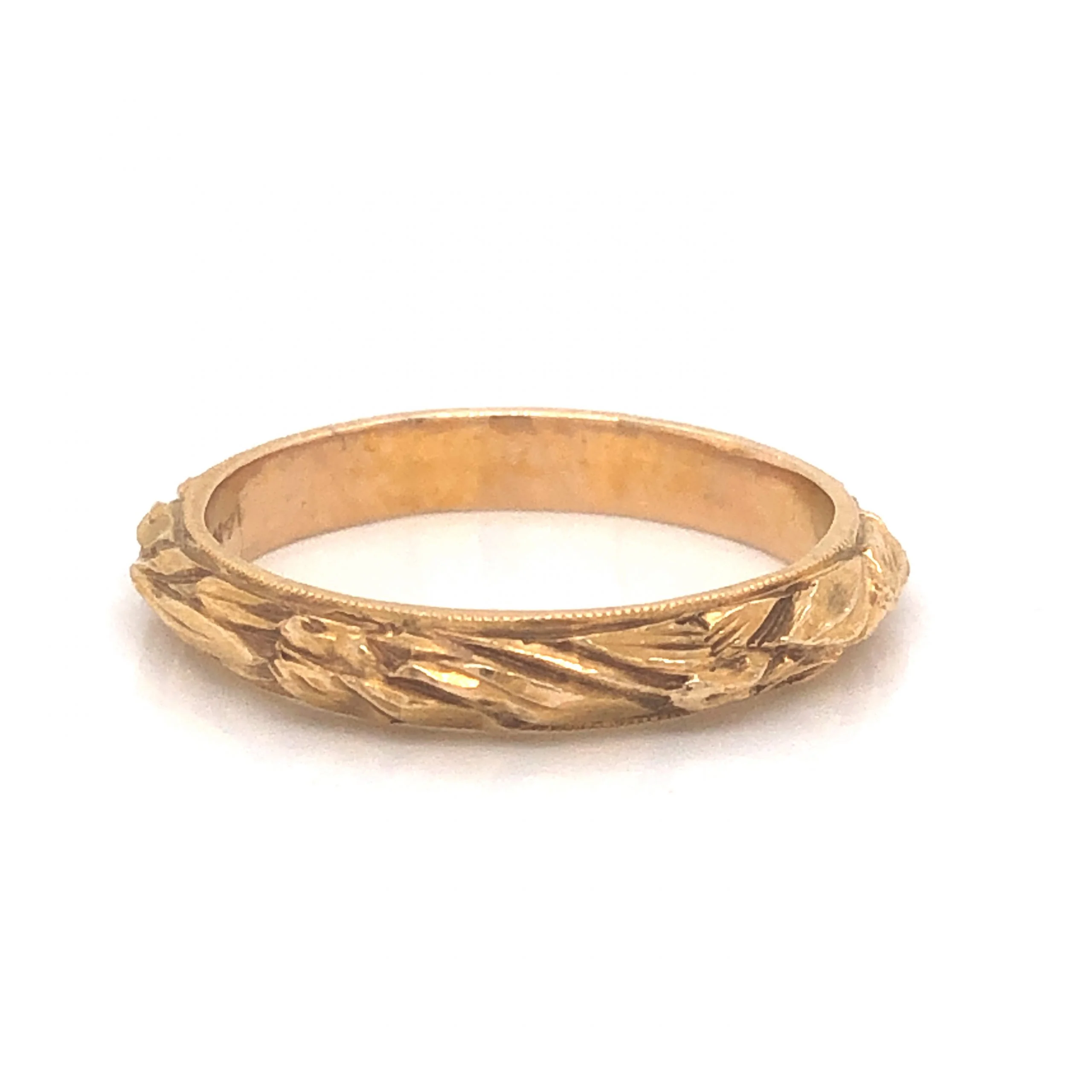 Art Deco Sculpted Wedding Band in 14k Yellow Gold - Image 2