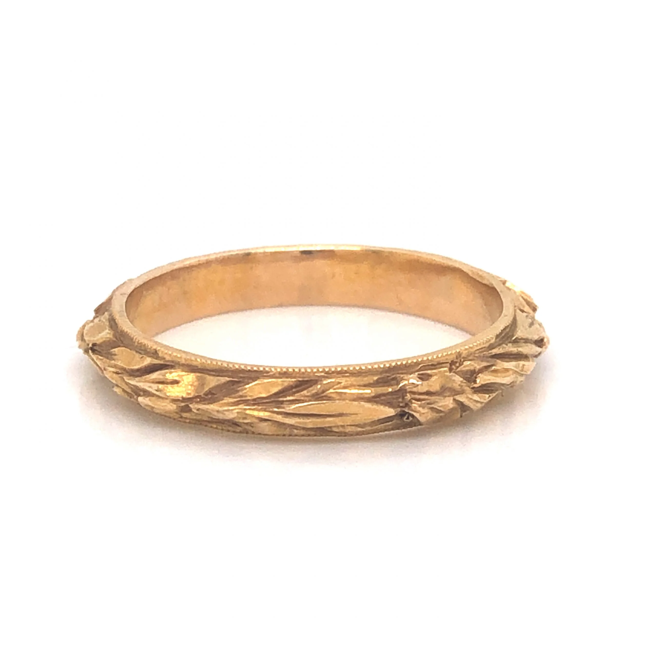 Art Deco Sculpted Wedding Band in 14k Yellow Gold - Image 3