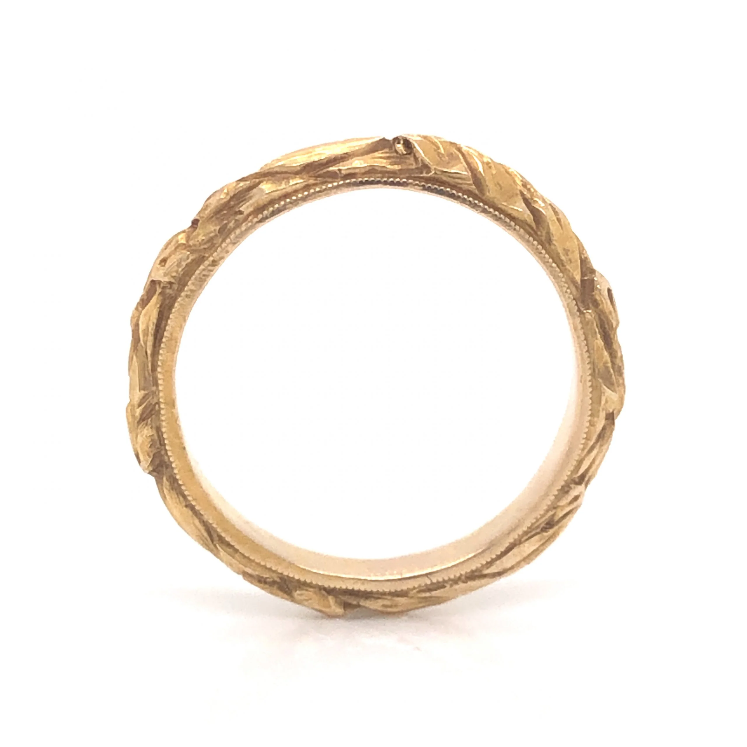 Art Deco Sculpted Wedding Band in 14k Yellow Gold - Image 4