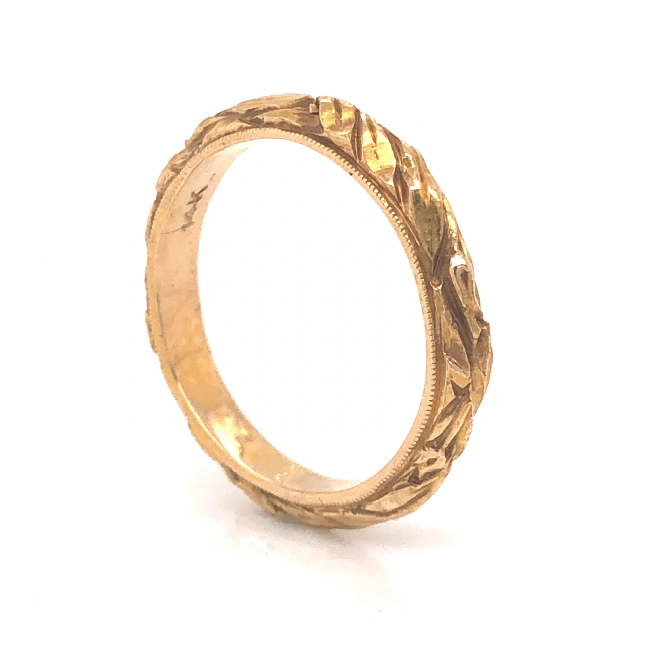 Art Deco Sculpted Wedding Band in 14k Yellow Gold - Image 5