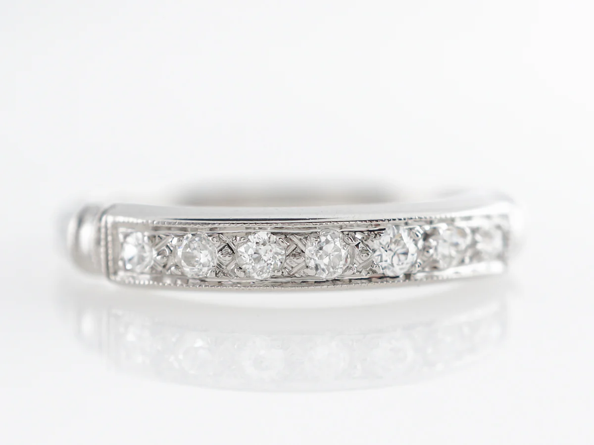 Art Deco Single Cut Diamond Wedding Band in Platinum