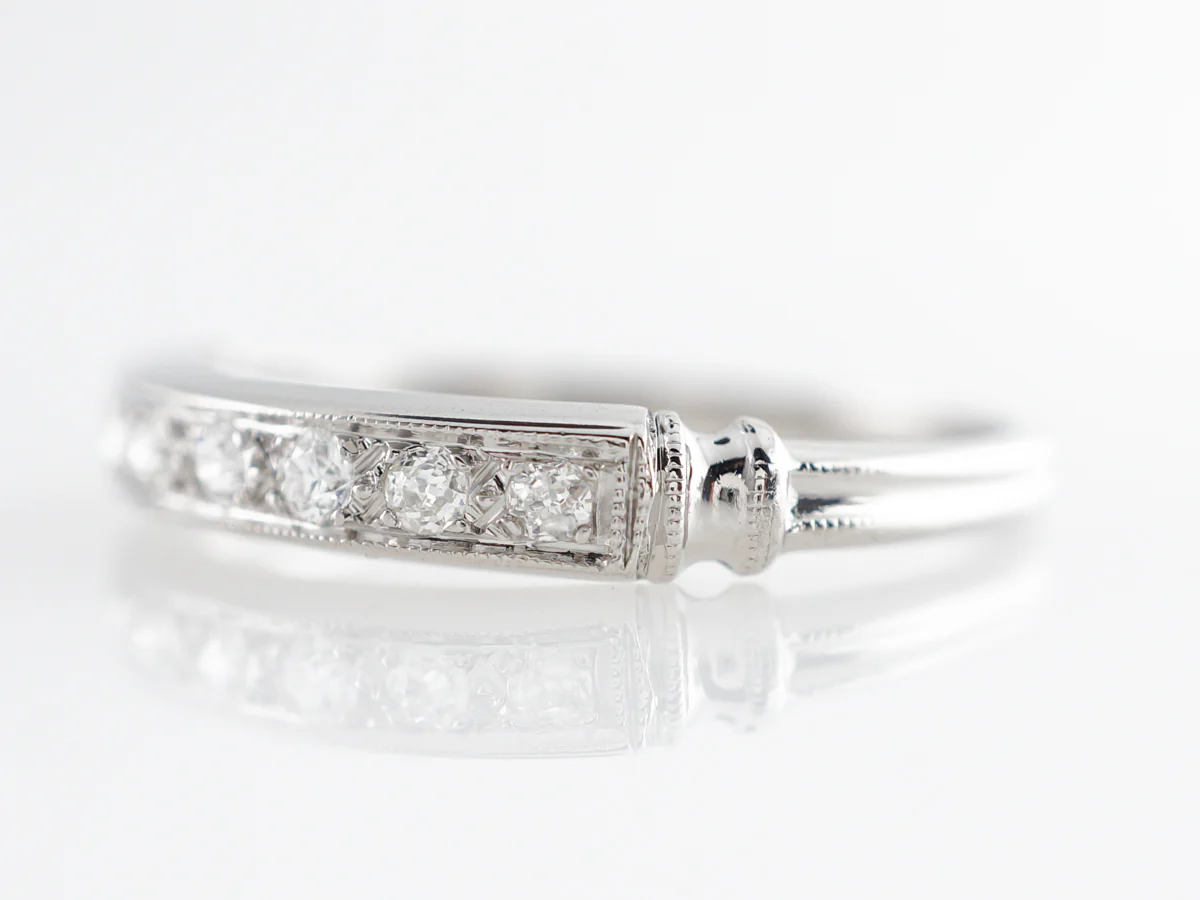 Art Deco Single Cut Diamond Wedding Band in Platinum - Image 2