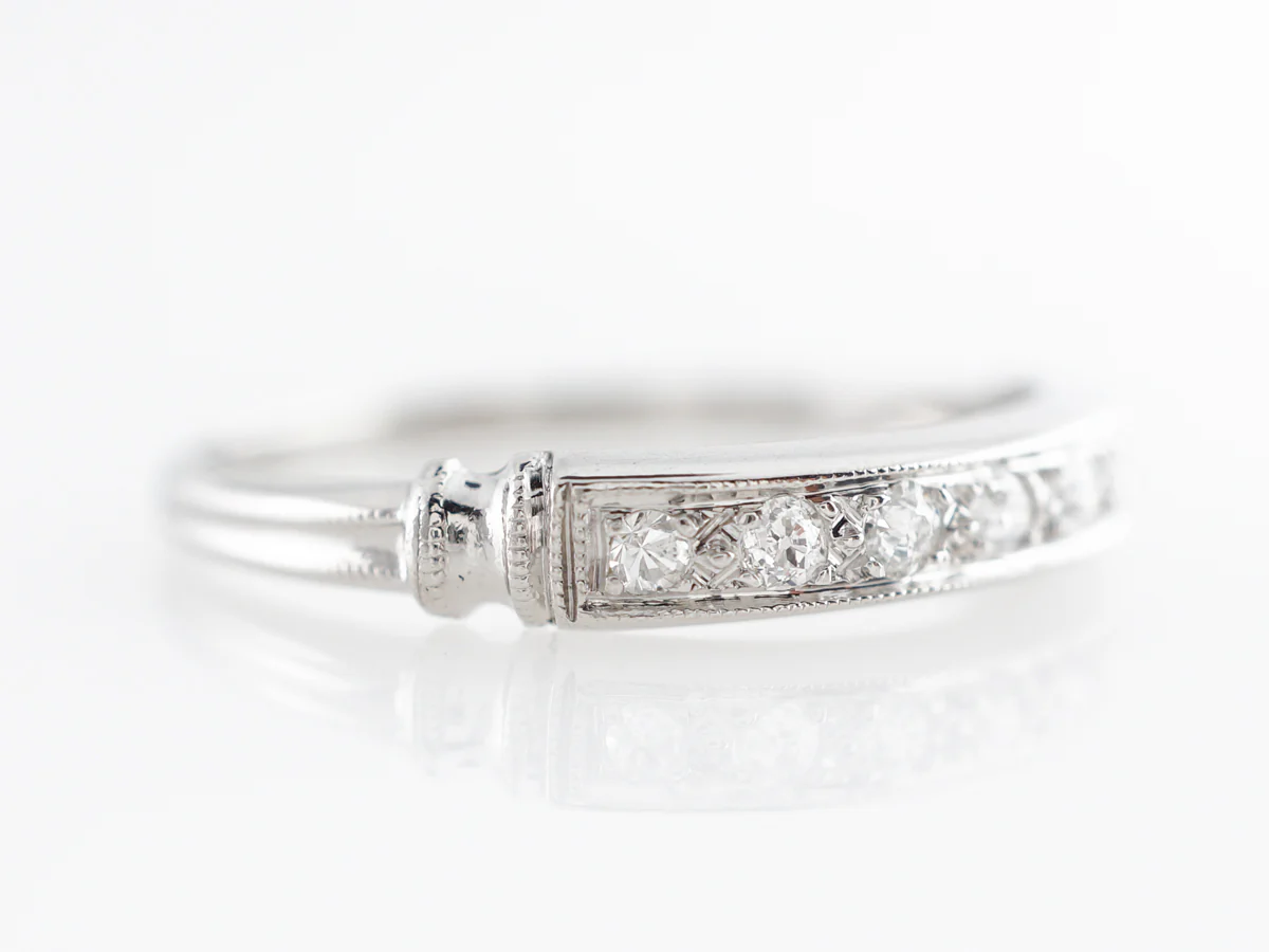 Art Deco Single Cut Diamond Wedding Band in Platinum - Image 3