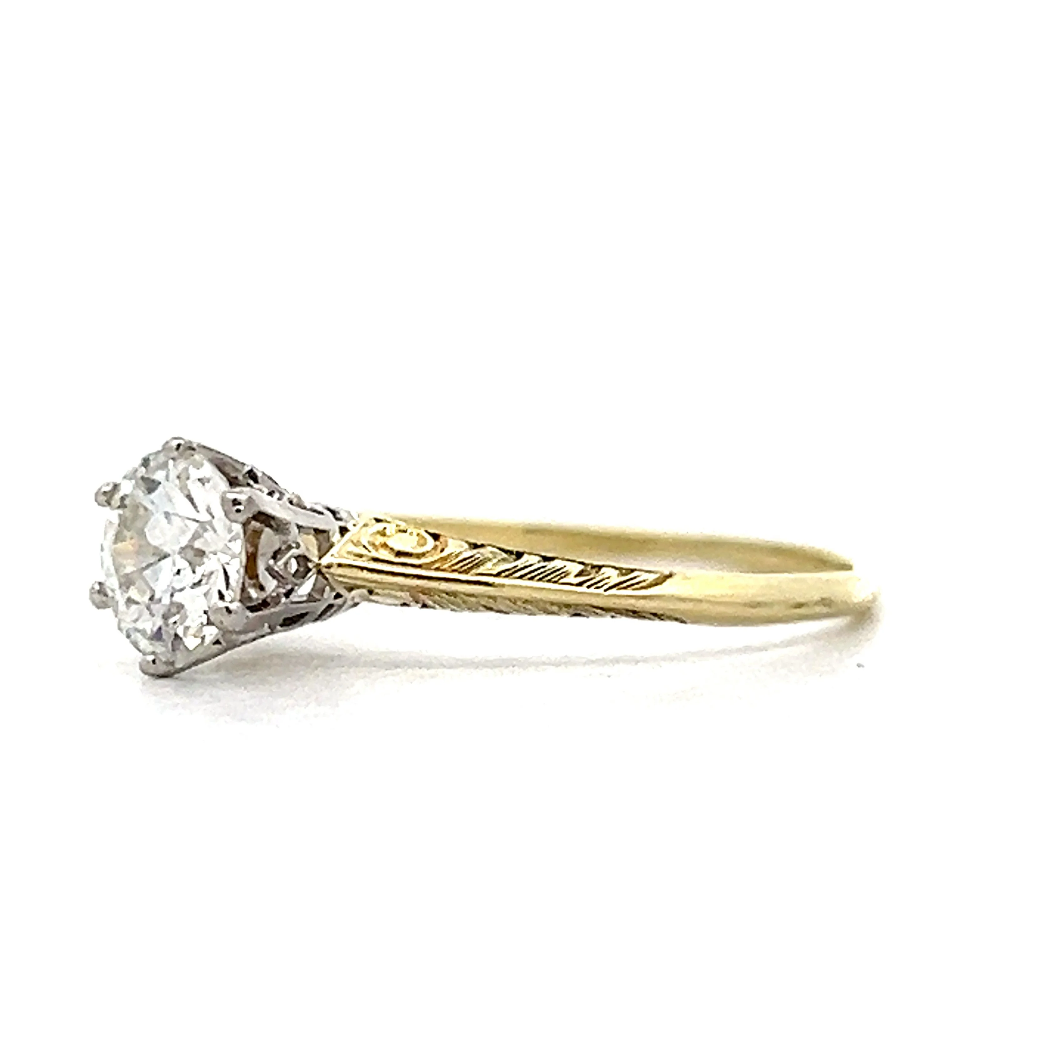 Art Deco Solitaire Diamond Engagement Ring in Yellow Gold - Image 2