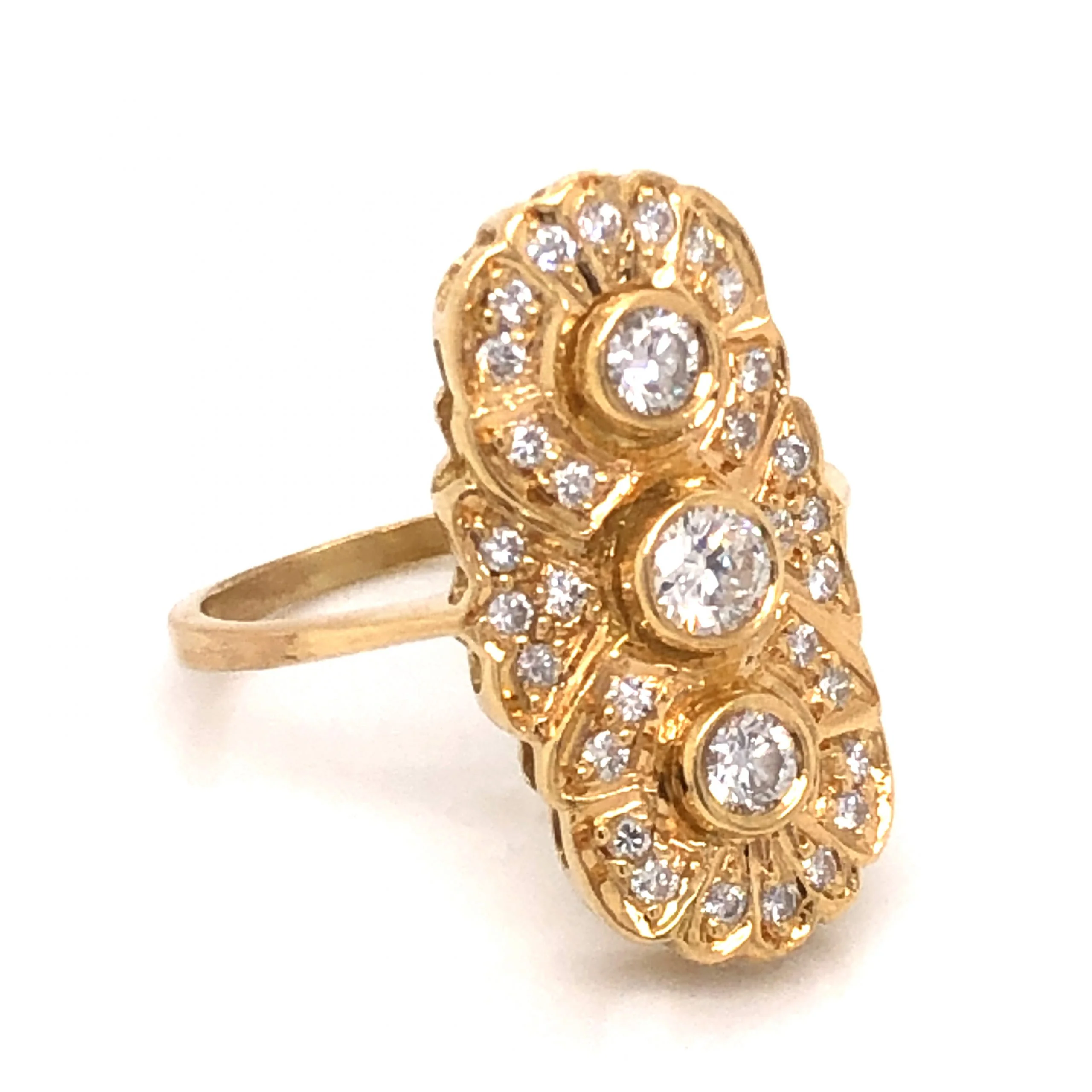 Art Deco Style Diamond Cocktail Ring in 14K Yellow Gold - Image 3
