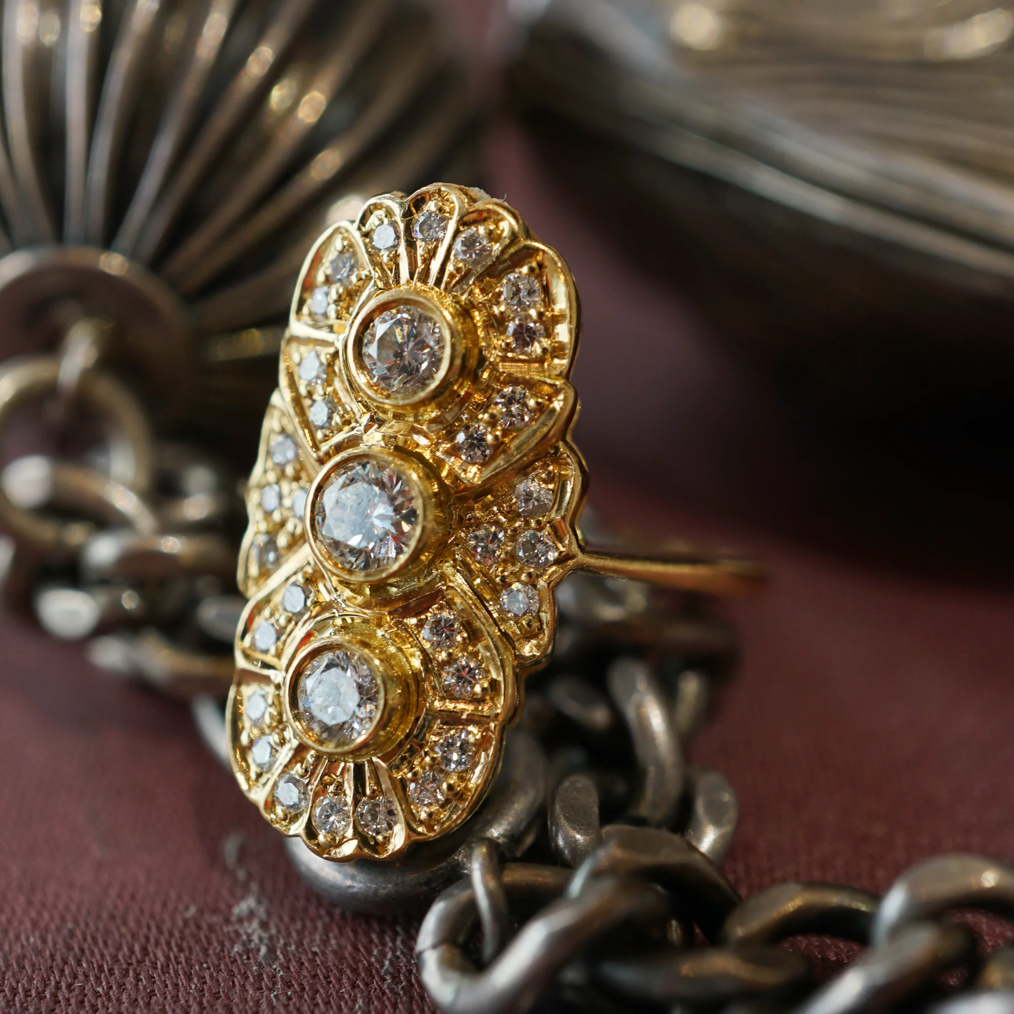 Art Deco Style Diamond Cocktail Ring in 14K Yellow Gold - Image 5