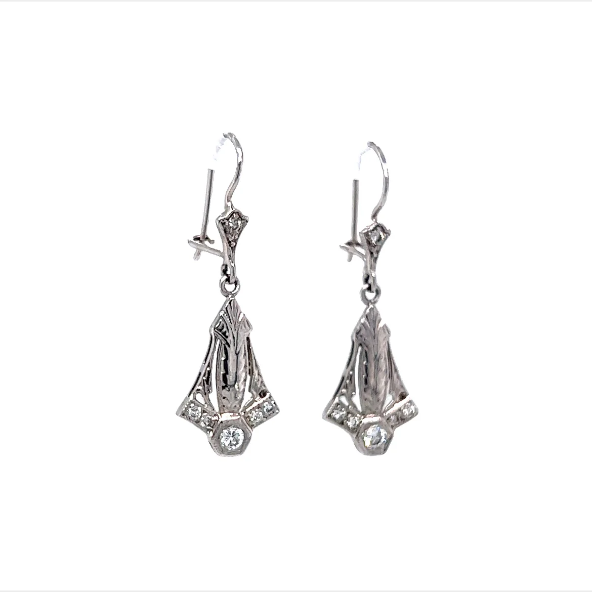 Art Deco Style Diamond Earrings in White Gold - Image 3